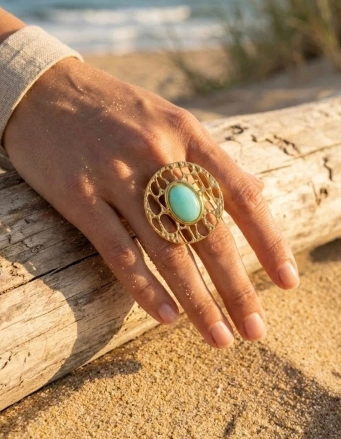 BAGUE BEACH ACIER INOXYDABLE VERT D'EAU