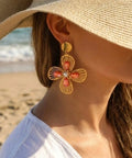 BOUCLES D'OREILLES FLEURS CORAIL  ACIER INOXYDABLE