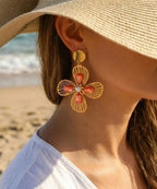 BOUCLES D'OREILLES FLEURS CORAIL  ACIER INOXYDABLE