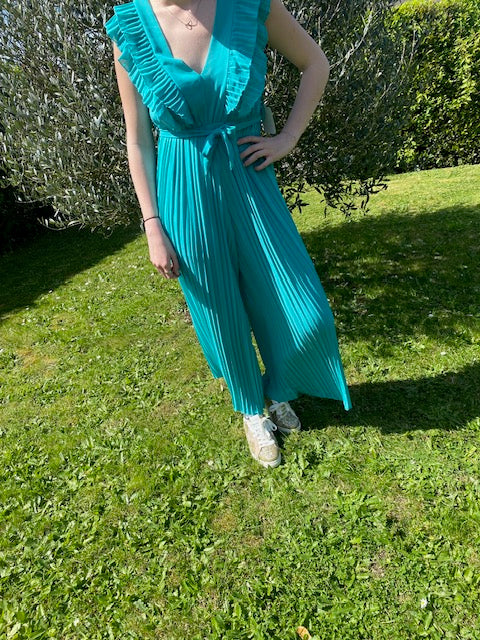 Combinaison plissée turquoise