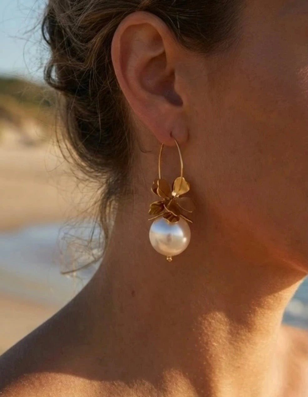 BOUCLES D'OREILLES CREOLE GROSSE PERLE   ACIER INOXYDABLE