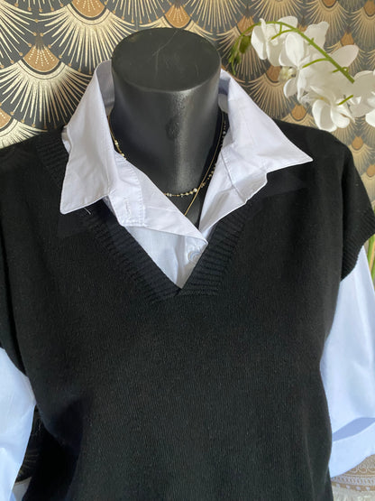 ENSEMBLE PULL SANS MANCHE ET CHEMISE   TU 36/44  NOIR