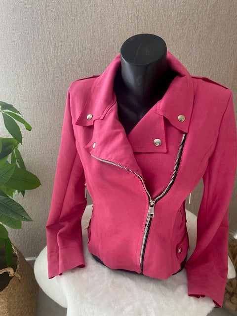 VESTE  Perfecto suedine fushia  TAILLE S