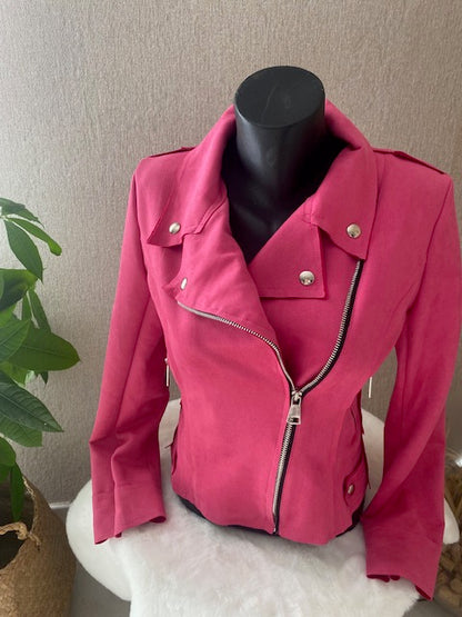 VESTE  Perfecto suedine fushia