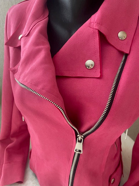 VESTE  Perfecto suedine fushia  TAILLE S