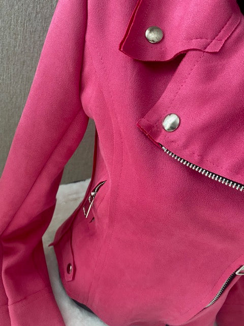VESTE  Perfecto suedine fushia  TAILLE S