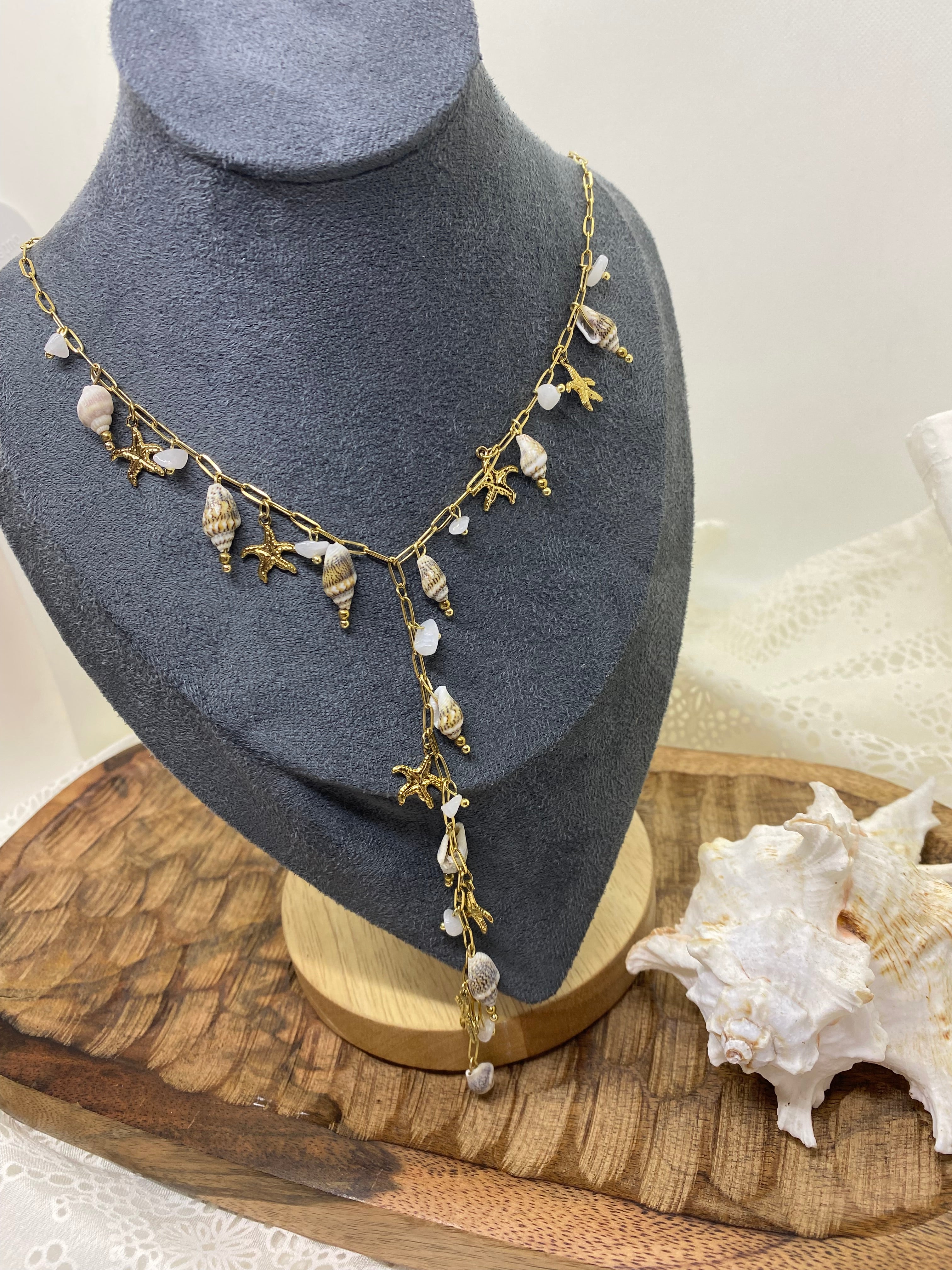 COLLIER SAUTOIR  COQUILLAGE  COLLECTION OCEAN     ACIER INOXYDABLE