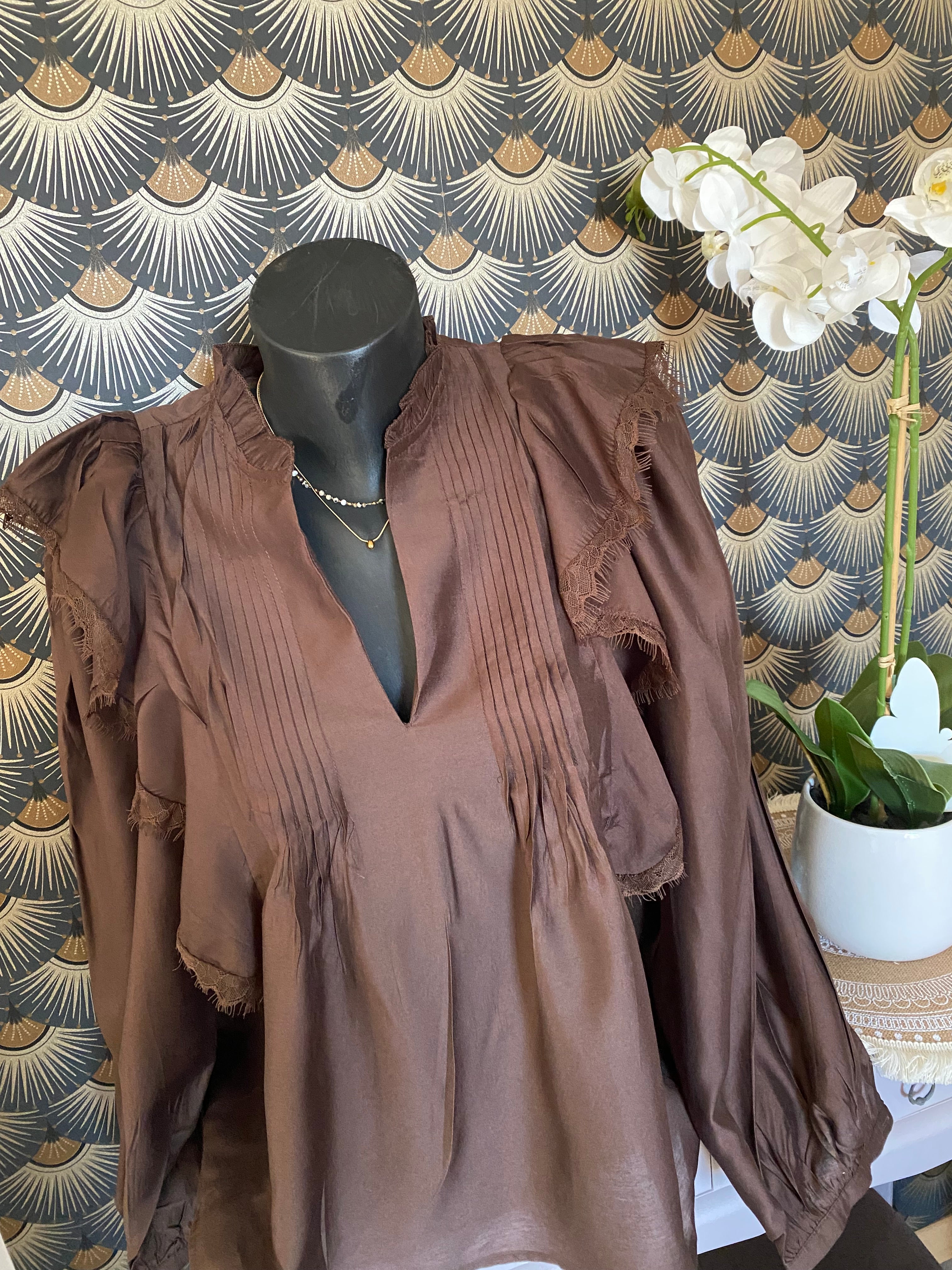 BLOUSE ISABELLA  CHOCOLAT   TENCEL   TAILLES: S/M/L