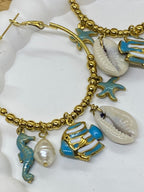 BOUCLES D' OREILLES  CREOLES COLLECTION OCEAN BLEUES    ACIER INOXYDABLE