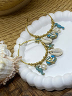 BOUCLES D' OREILLES  CREOLES COLLECTION OCEAN BLEUES    ACIER INOXYDABLE