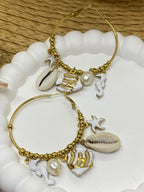 BOUCLES D' OREILLES  CREOLES COLLECTION OCEAN BLANCHES    ACIER INOXYDABLE