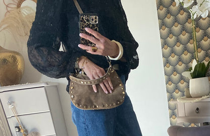 SAC CUIR TAUPE   CLOU