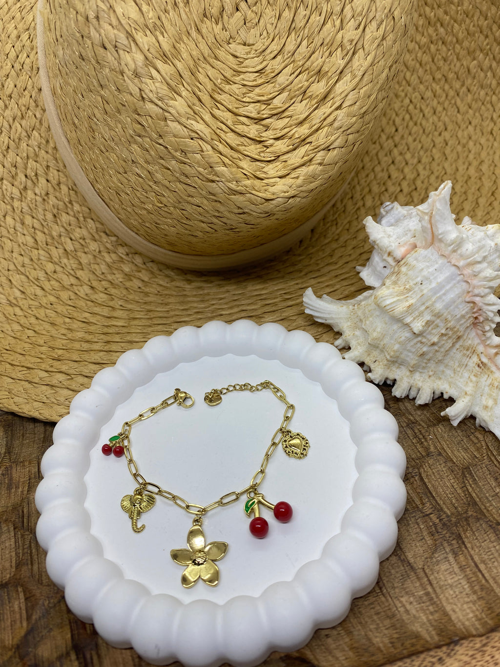 BRACELET CERISE  COLLECTION OCEAN  ACIER INOXYDABLE