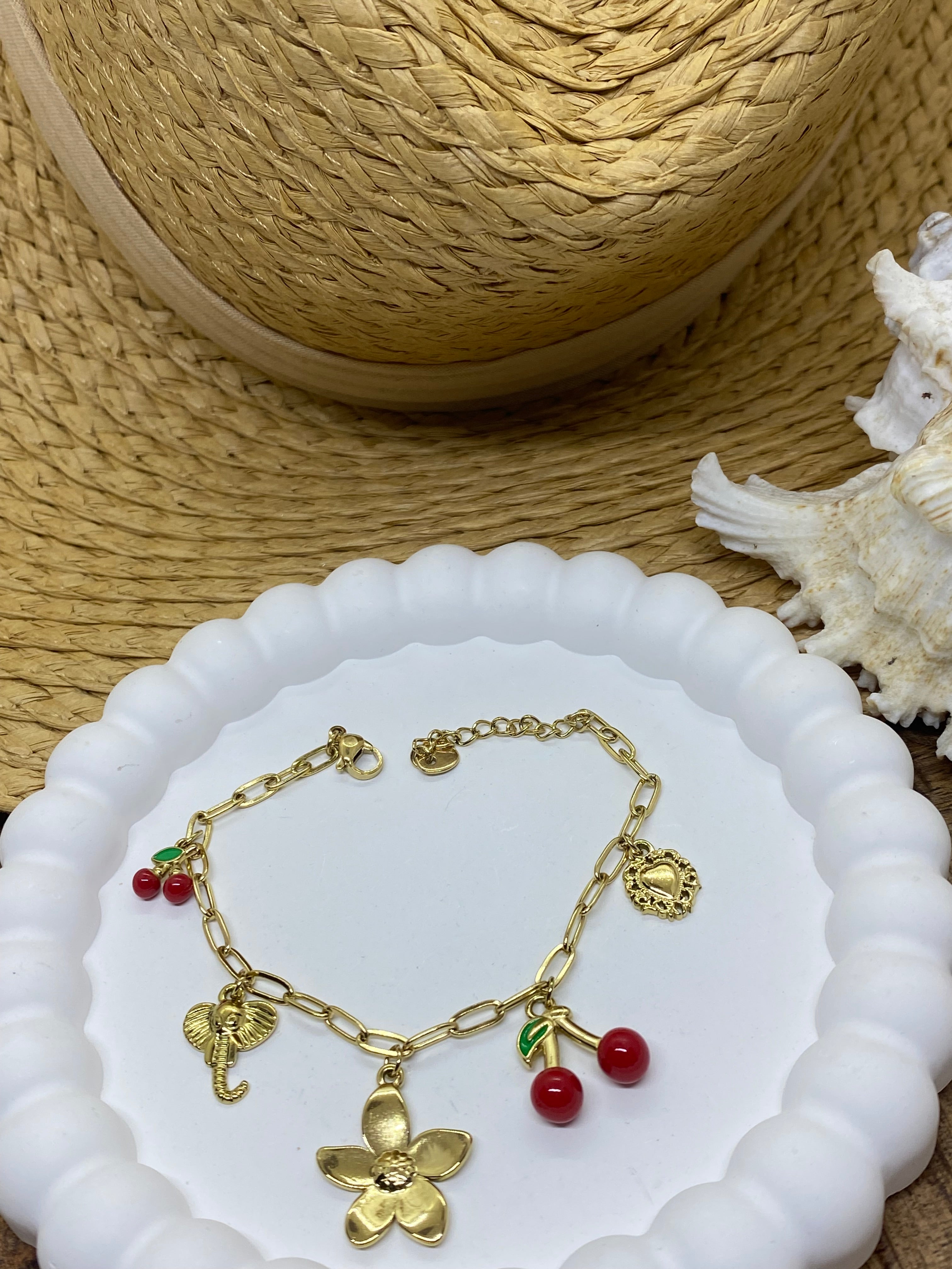 BRACELET CERISE  COLLECTION OCEAN  ACIER INOXYDABLE