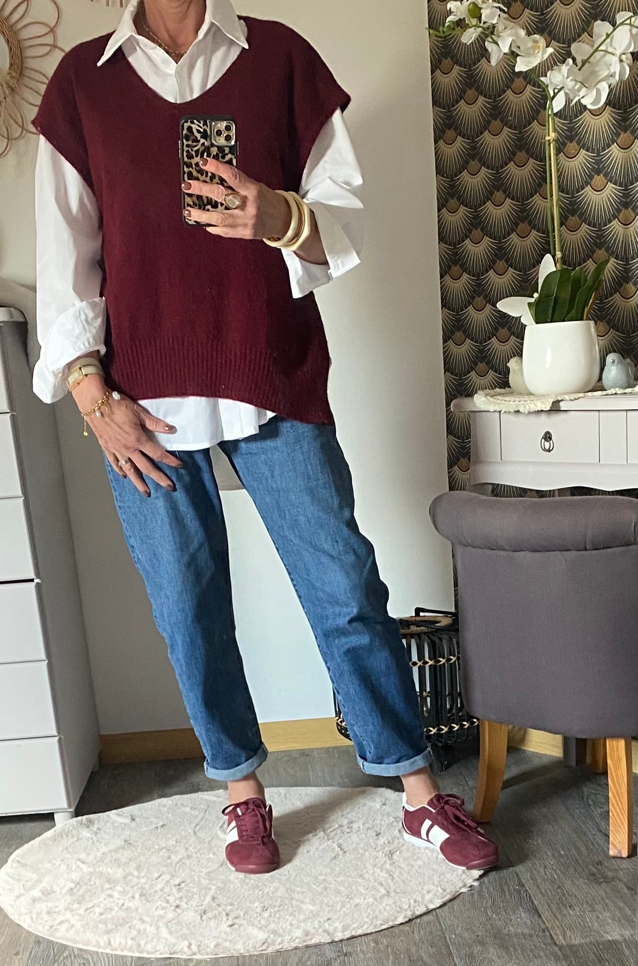 PULL SANS MANCHE  SOLEIL BORDEAUX  TU36/44