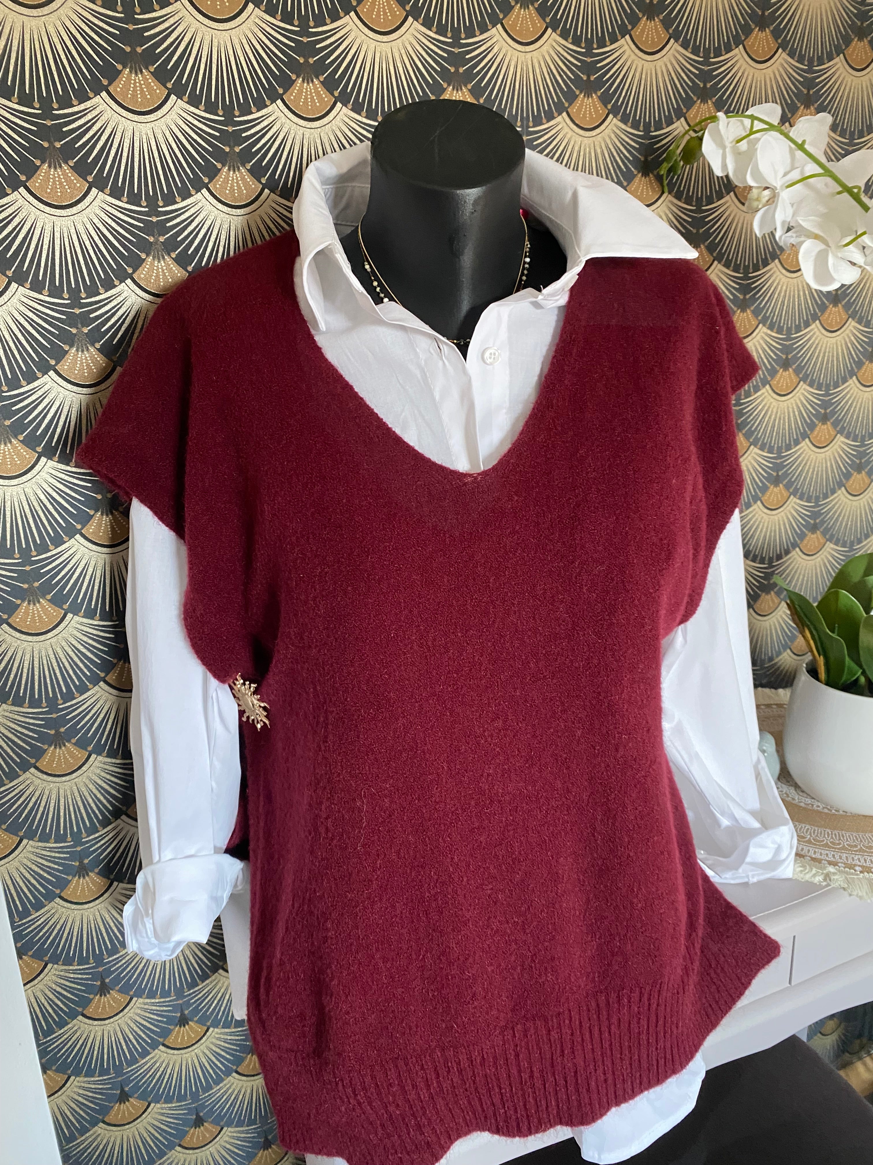 PULL SANS MANCHE  SOLEIL BORDEAUX  TU36/44