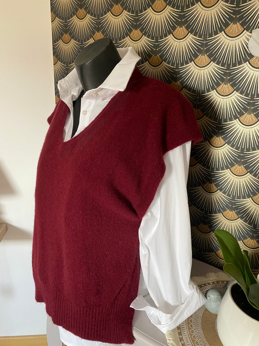 PULL SANS MANCHE  SOLEIL BORDEAUX  TU36/44