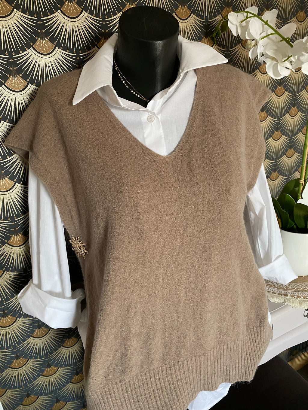 PULL SANS MANCHE  SOLEIL BEIGE  TU36/44