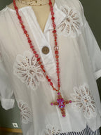 COLLIER  CROIX  FUSHIA
