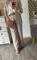 PANTALON PALAZZO RAYE BEIGE  TU 36/44