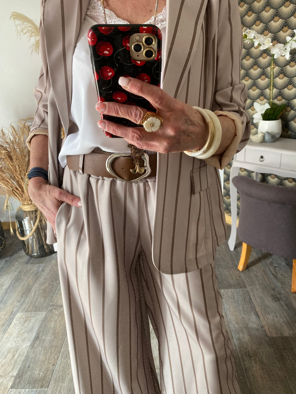 PANTALON PALAZZO RAYE BEIGE  TU 36/44