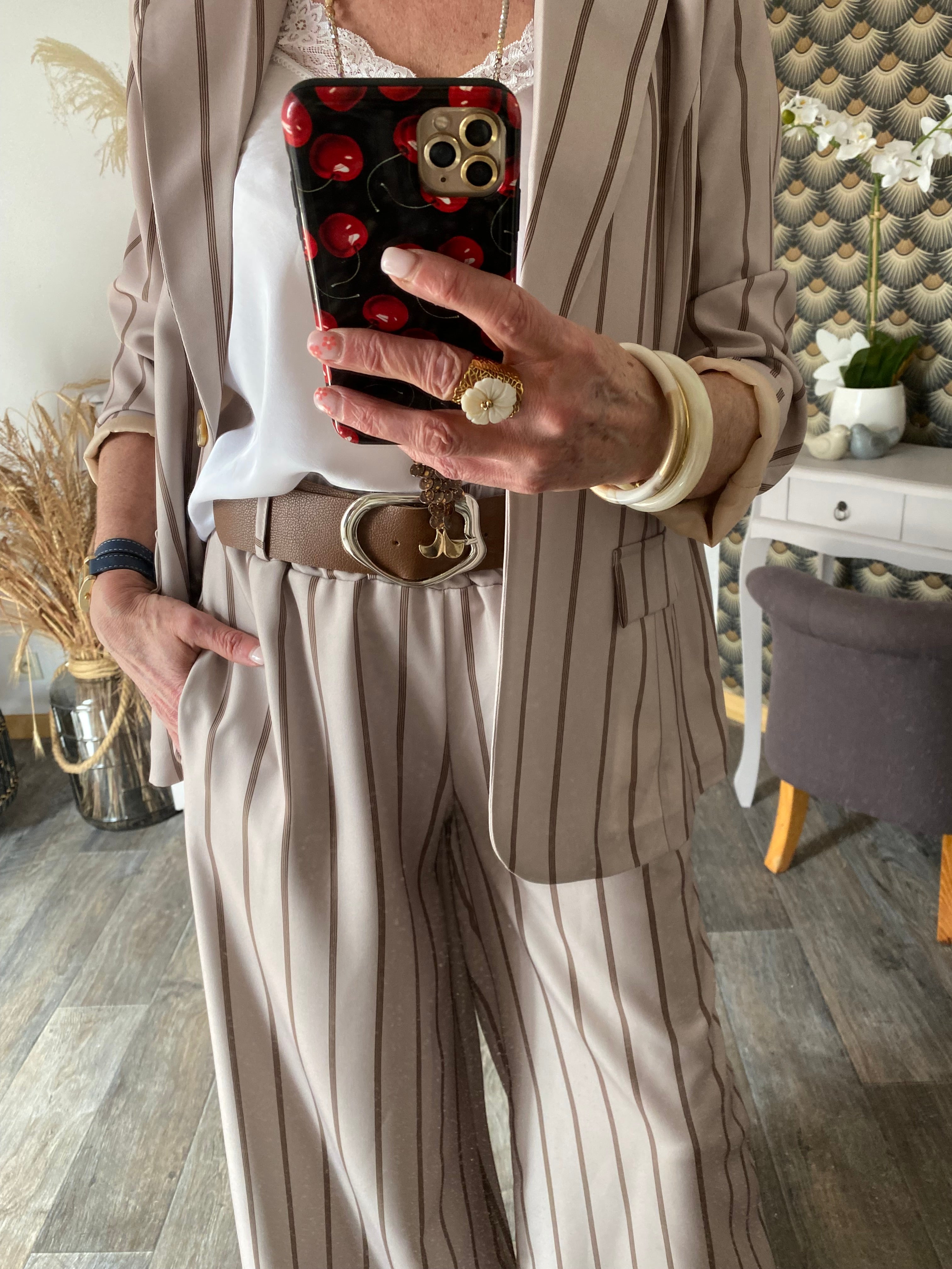 PANTALON PALAZZO RAYE BEIGE  TU 36/44
