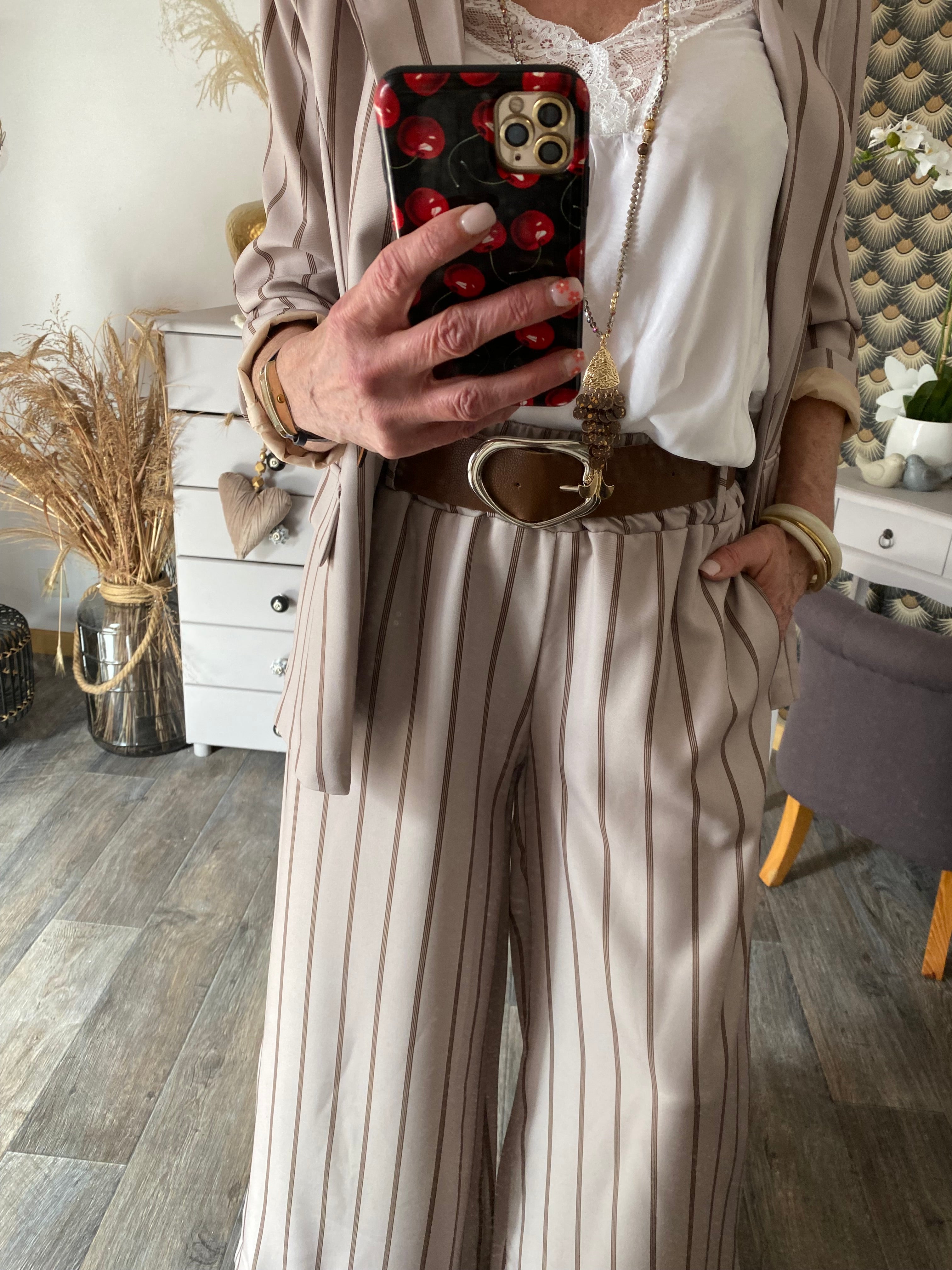 PANTALON PALAZZO RAYE BEIGE  TU 36/44
