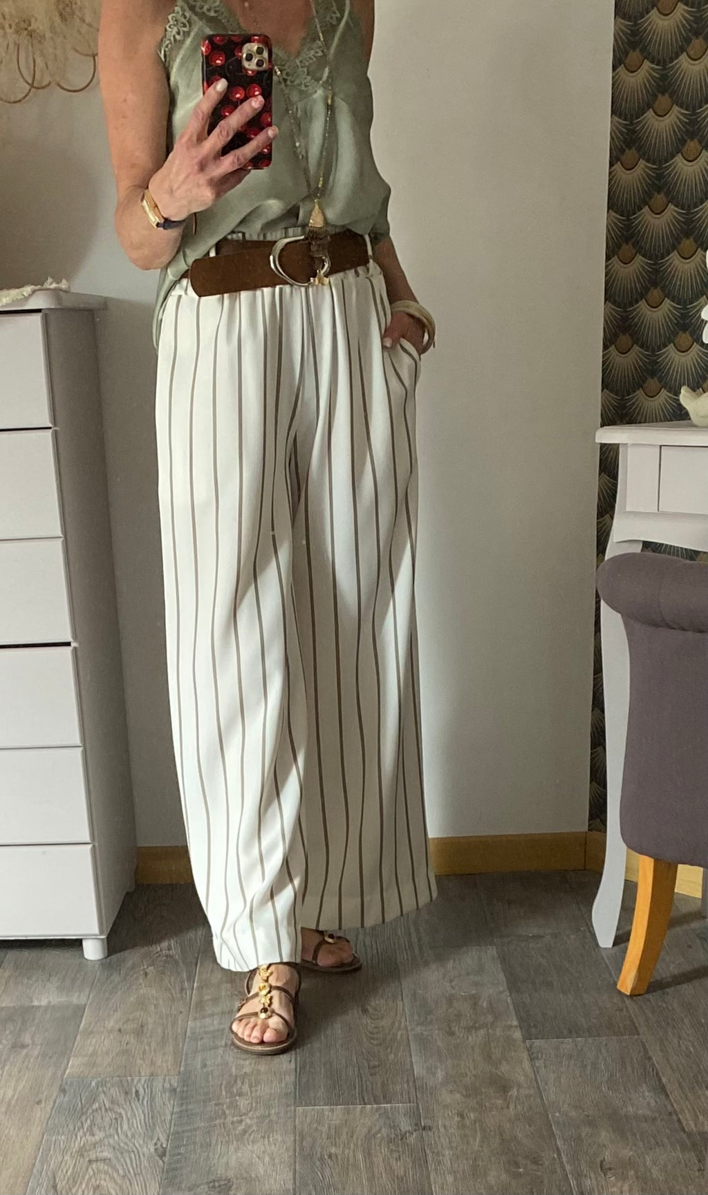 PANTALON PALAZZO RAYE BLANC TU 36/44