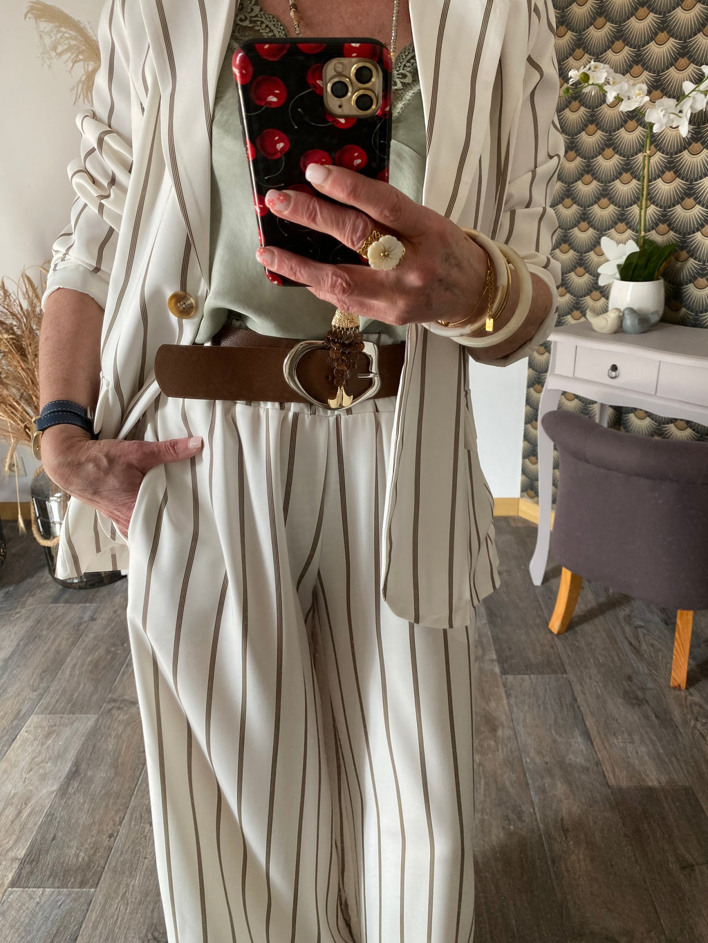 PANTALON PALAZZO RAYE BLANC TU 36/44
