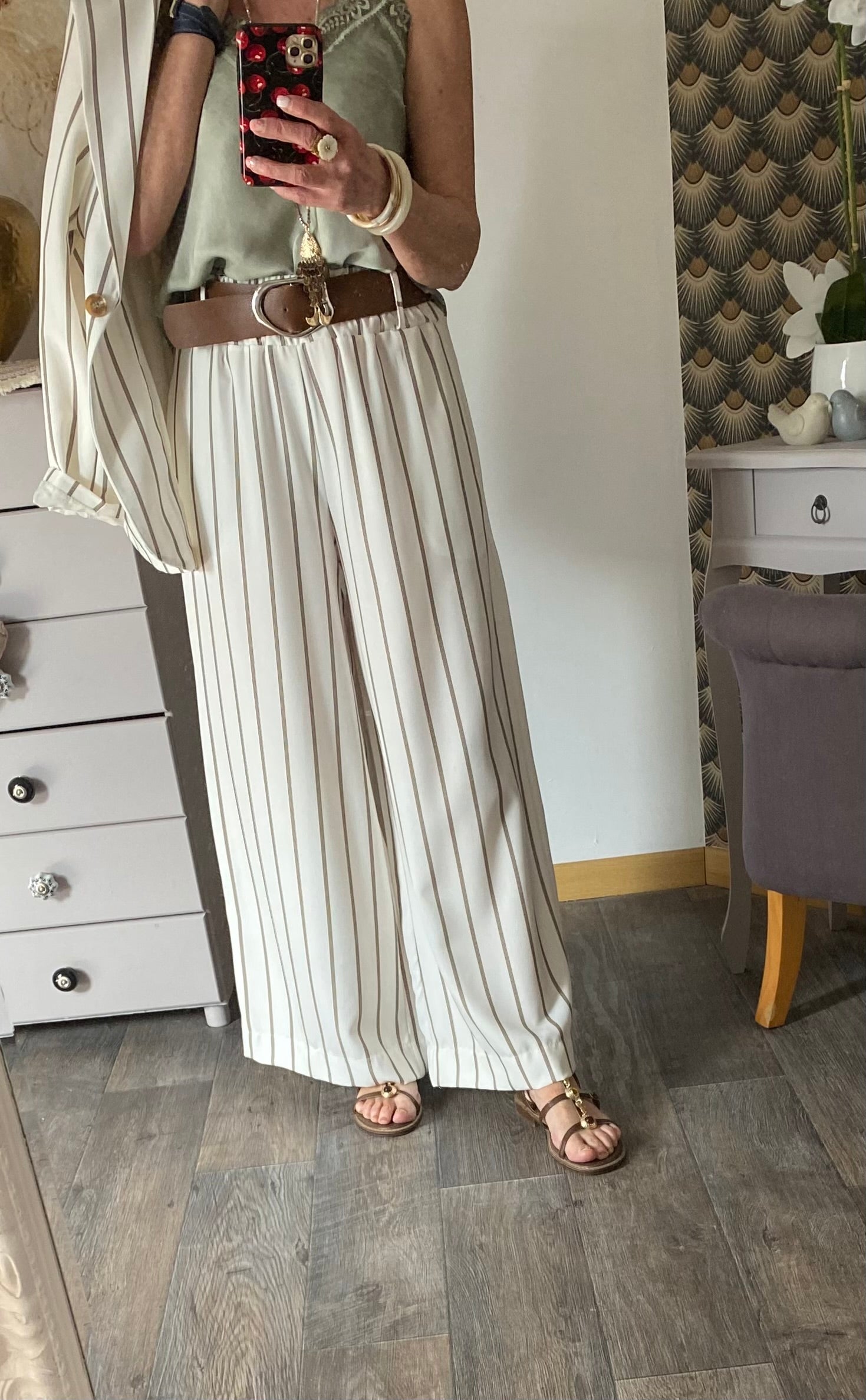 PANTALON PALAZZO RAYE BLANC TU 36/44
