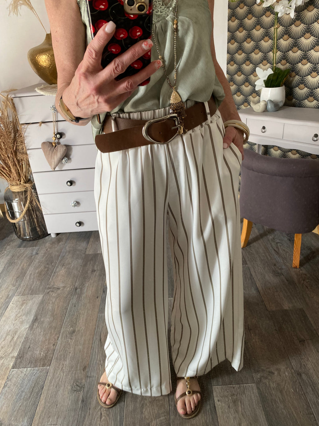 PANTALON PALAZZO RAYE BLANC TU 36/44