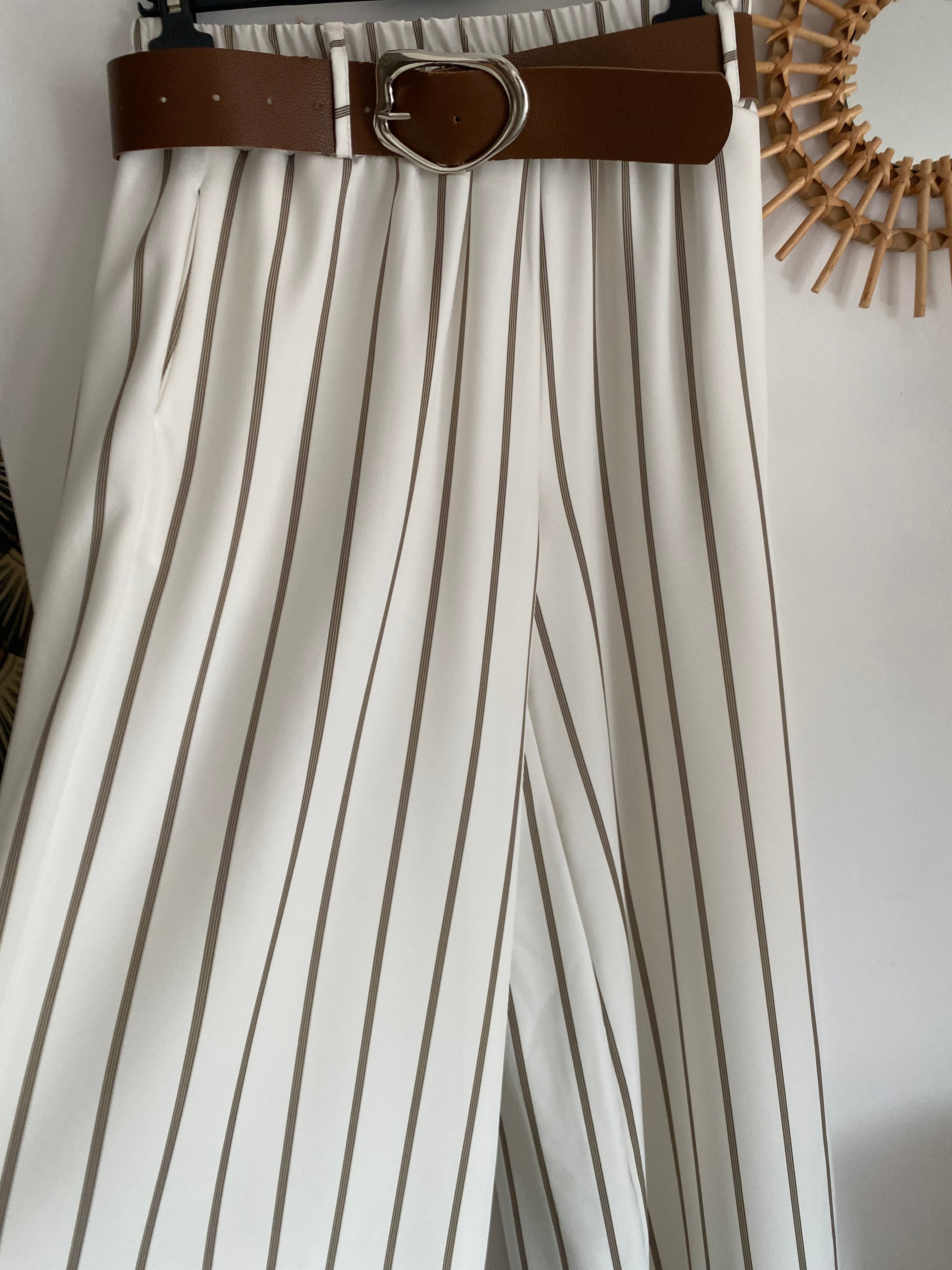 PANTALON PALAZZO RAYE BLANC TU 36/44