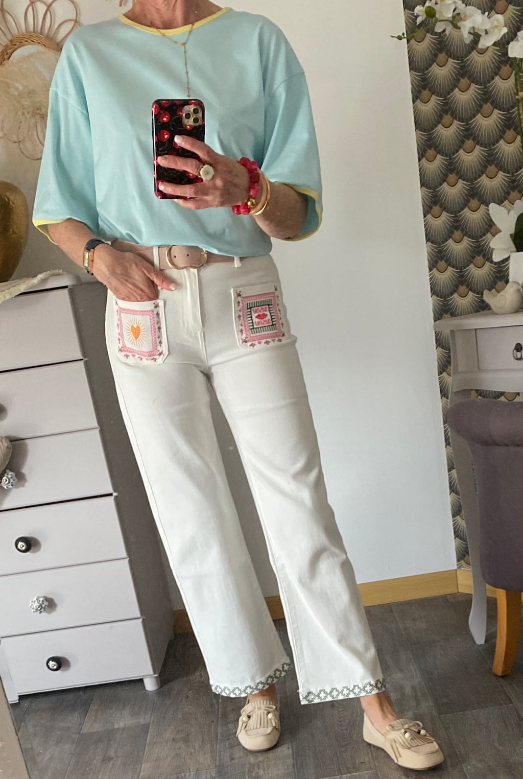 T-SHIRT   THE CORNER   ROSE / BLANC /JAUNE / TURQUOISE/CORAIL TU 34/44