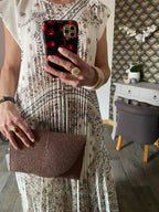 ROBE LONGUE PLISSEE  TU 36/46  ECRU A MOTIFS