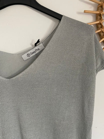 TOP SAMIA IRISE  TROIS COLORIS (argent , ecru , gris clair )  36/42