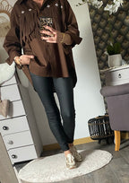 CHEMISE FRANGE MARRON  TU 38/46