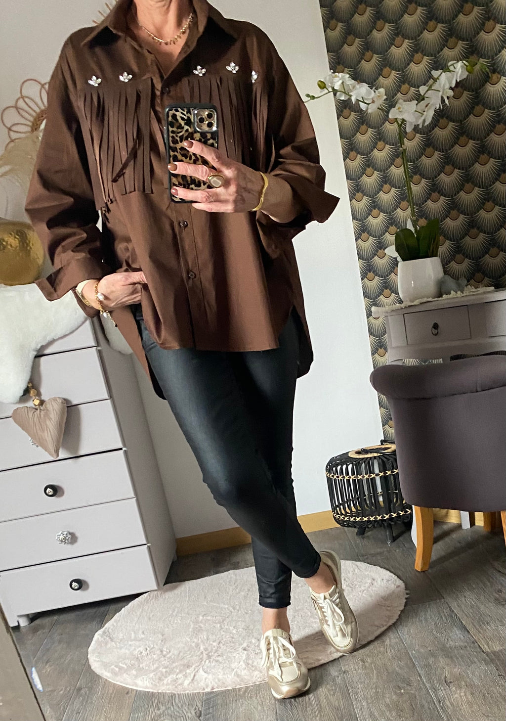 CHEMISE FRANGE MARRON  TU 38/46