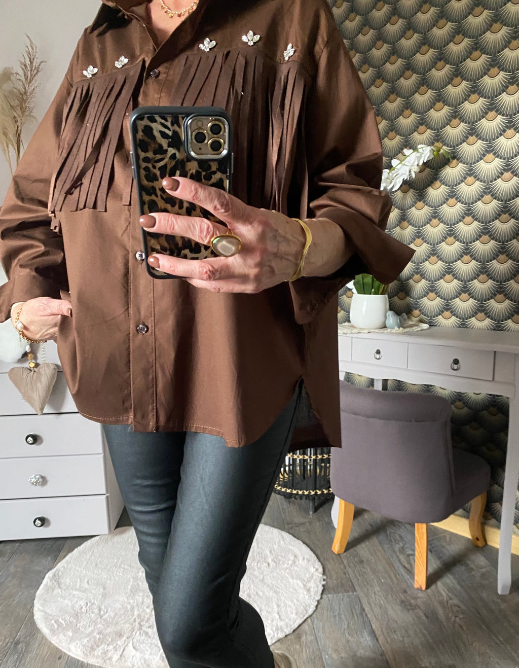 CHEMISE FRANGE MARRON  TU 38/46