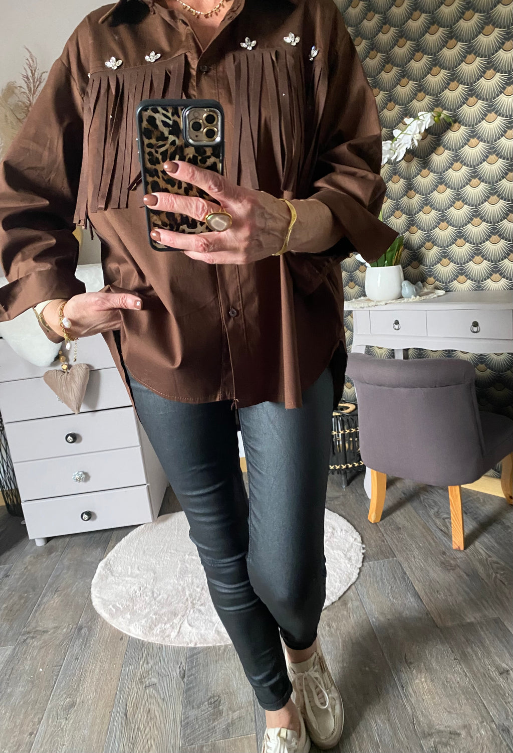 CHEMISE FRANGE MARRON  TU 38/46
