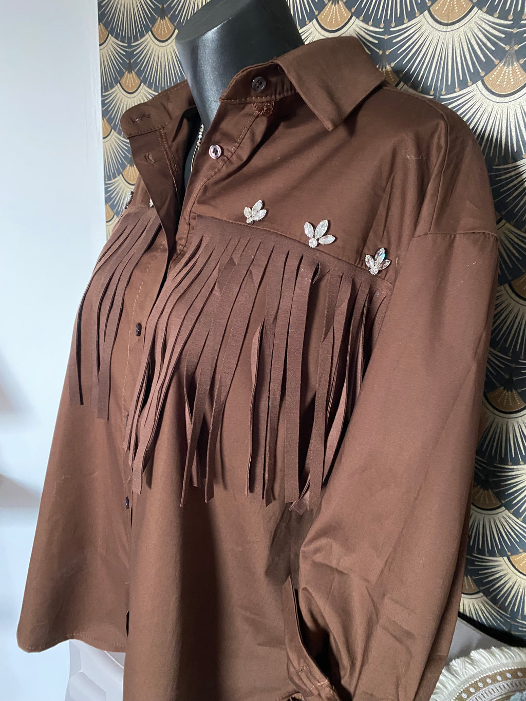 CHEMISE FRANGE MARRON  TU 38/46