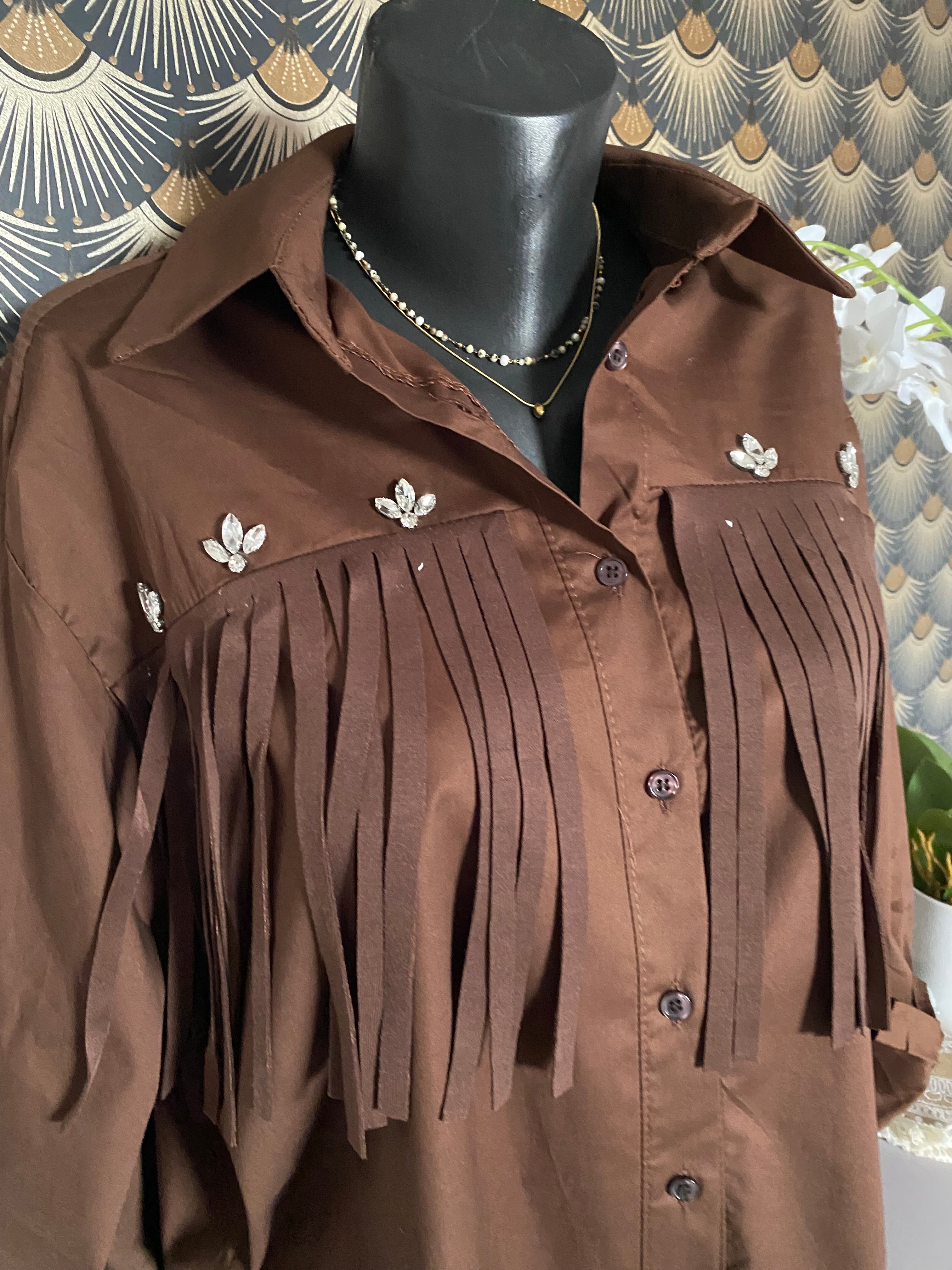 CHEMISE FRANGE MARRON  TU 38/46