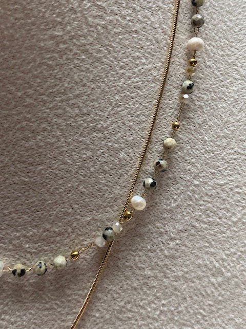 COLLIER DOUBLE RANG DALMA PIERRES NATURELLES