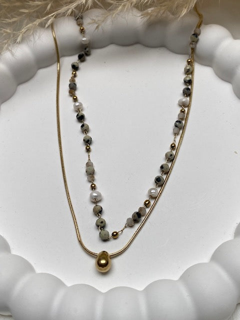 COLLIER DOUBLE RANG DALMA PIERRES NATURELLES