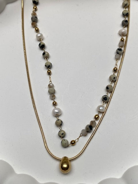 COLLIER DOUBLE RANG DALMA PIERRES NATURELLES