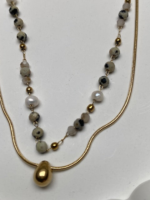 COLLIER DOUBLE RANG DALMA PIERRES NATURELLES