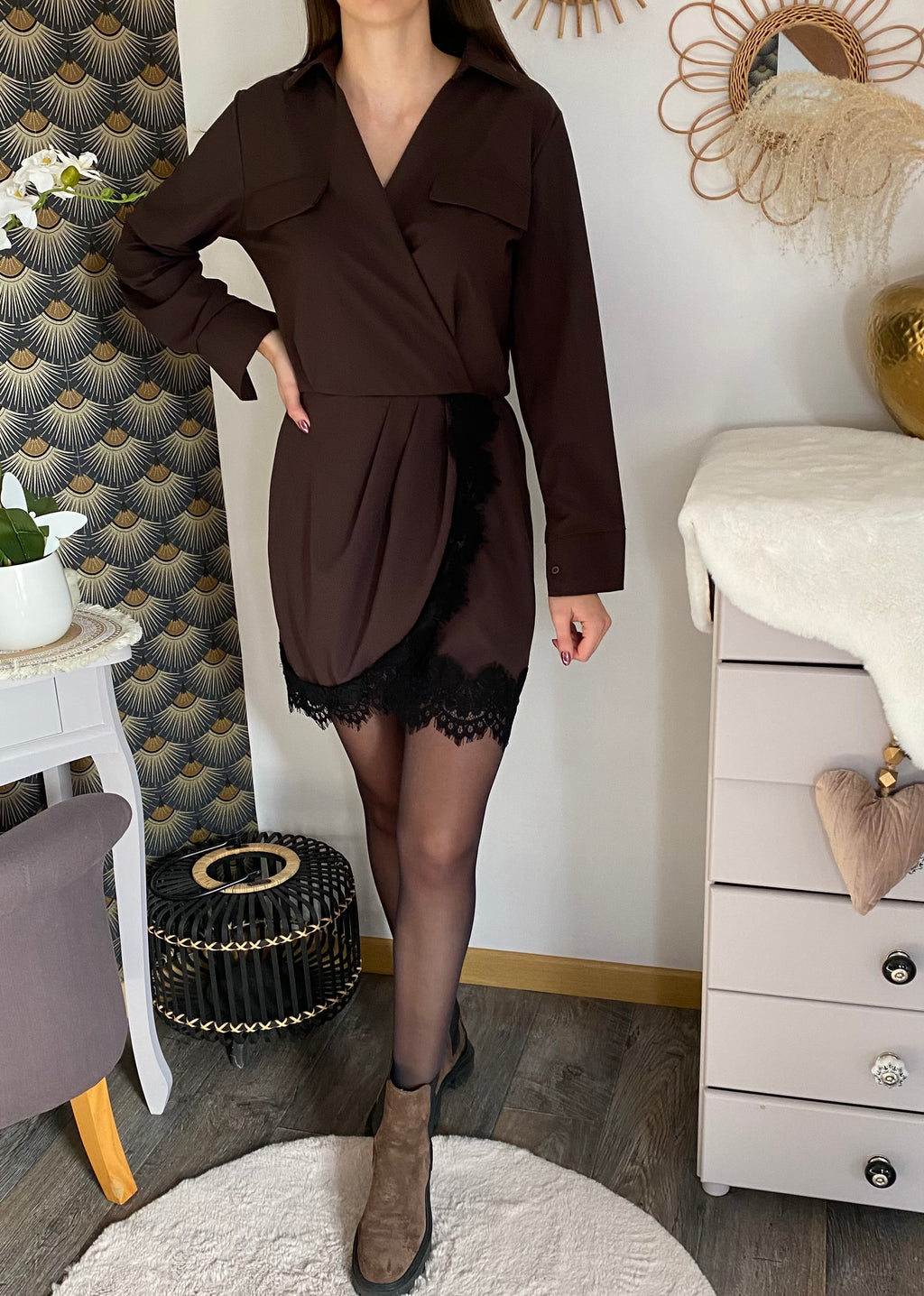 ROBE DENTELLE CHOCO  TU36/42