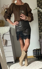 JUPE SHORT SIMILI MARRON   TAILLES:S OU M