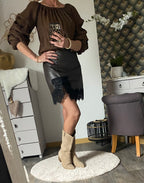 JUPE SHORT SIMILI MARRON   TAILLES:S OU M