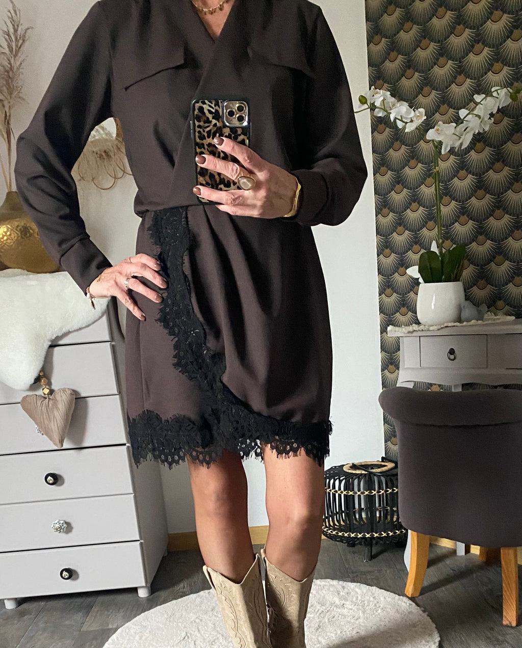 ROBE DENTELLE CHOCO  TU36/42