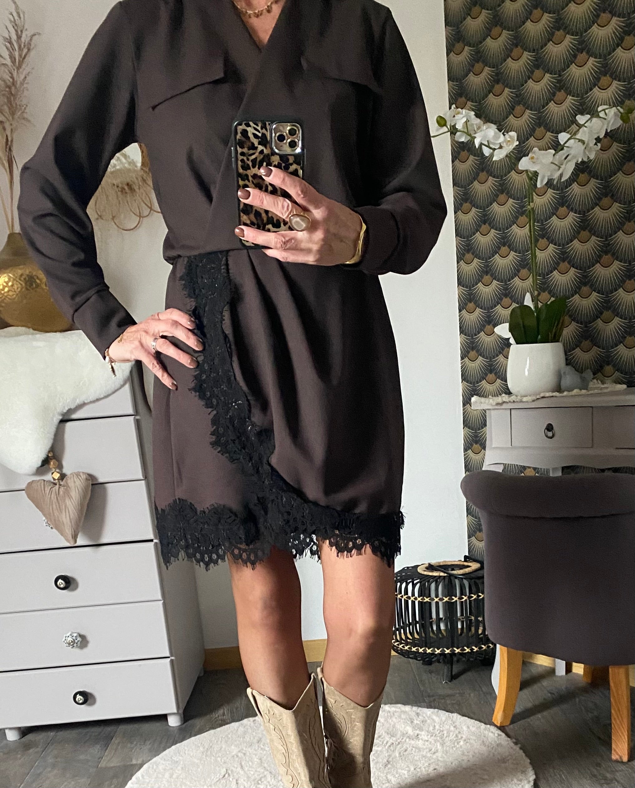 ROBE DENTELLE CHOCO  TU36/42